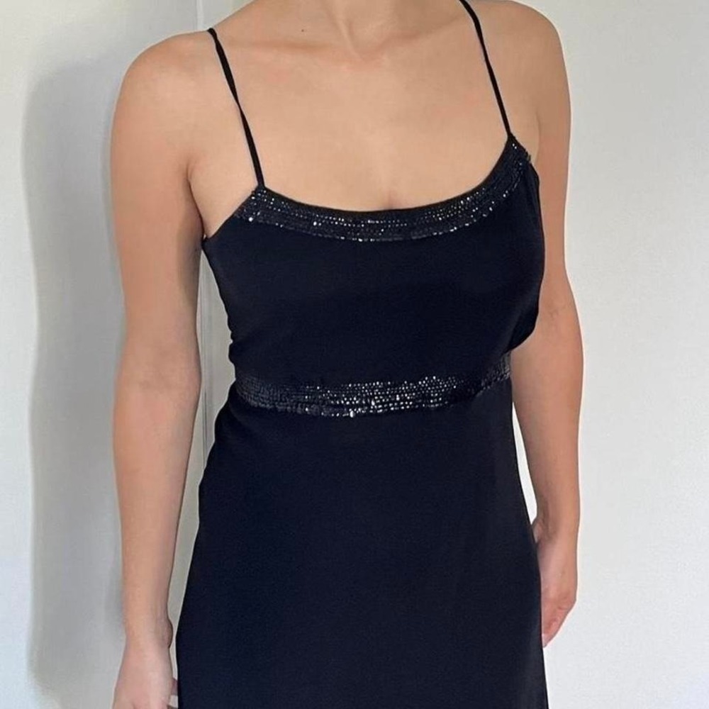 Vintage Silk Slip Y2K Little Black Dress - Picture 4 of 7